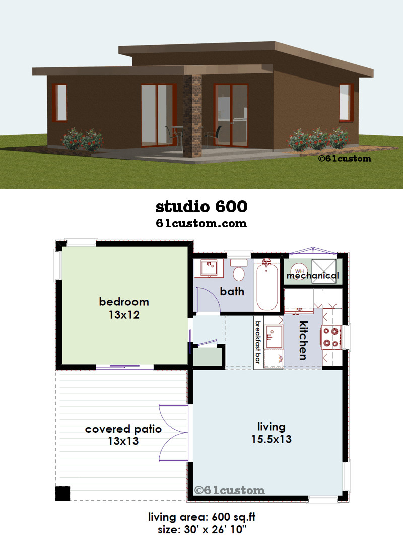 4 Bedroom Modern House Plans
 studio600 is a 600sqft contemporary small house plan with