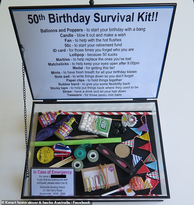 50Th Birthday Gift Ideas For Female Friend
 Woman ts her friend a survival kit for her 50th
