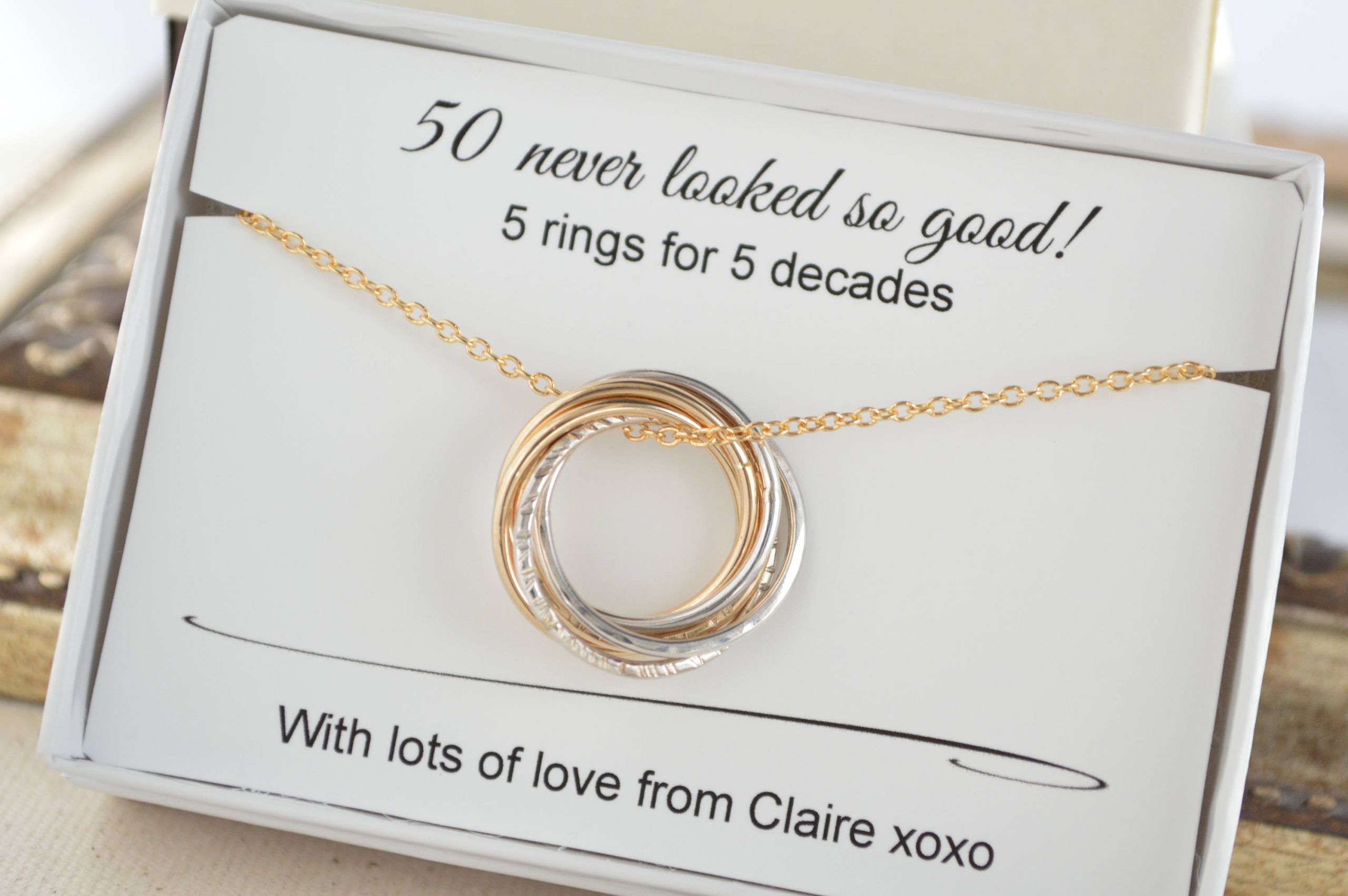 50Th Birthday Gift Ideas For Wife
 50th Birthday t for women 5 Rings necklace 50th Birthday