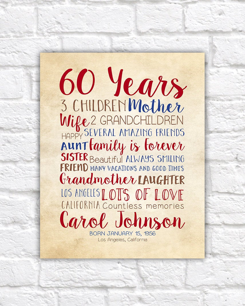 60Th Birthday Gift Ideas For Dad
 Birthday Gift for Mom 60th Birthday 60 Years Old Gift