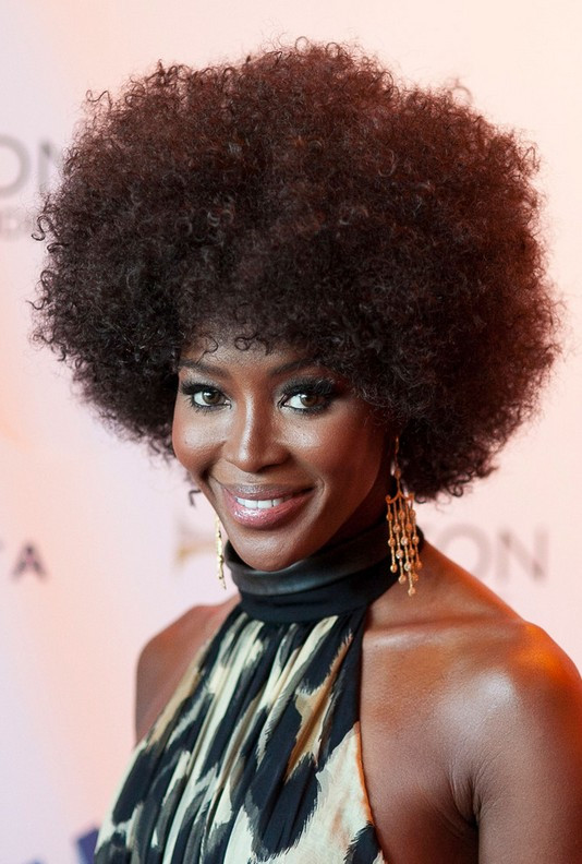 70S Black Hairstyles
 Naomi Campbell 70s Afro Curly Hairstyle for Black Women