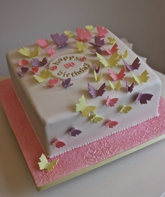 80th Birthday Cake
 Butterflies 80th Birthday Cake