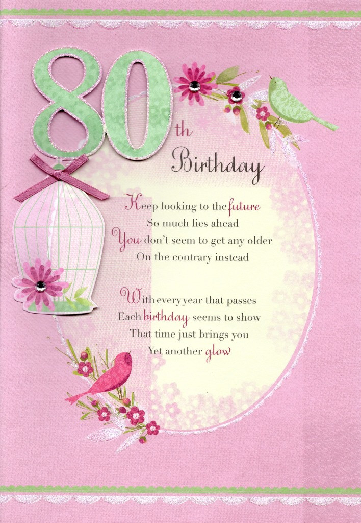 80th Birthday Cards
 80th Happy Birthday Greeting Card Lovely Verse Embellished