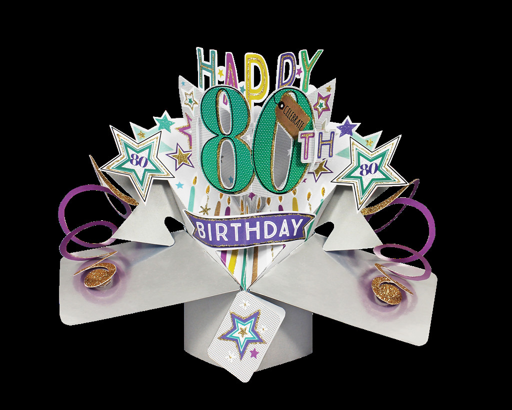 80th Birthday Cards
 Happy 80th Birthday Pop Up Greeting Card Original Second