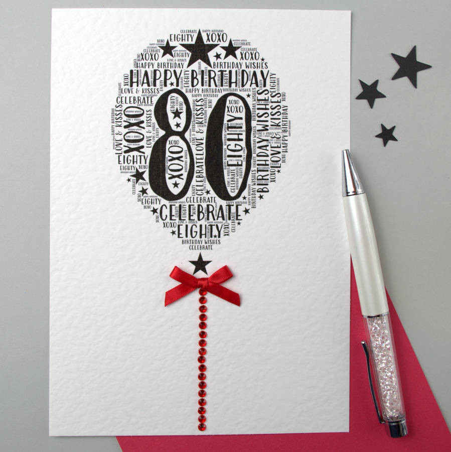 80th Birthday Cards
 80th happy birthday balloon sparkle card by sew very