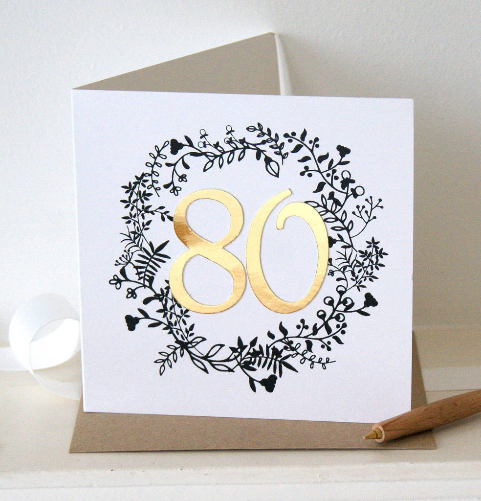 80th Birthday Cards
 luxe gold 80th birthday card by the hummingbird card