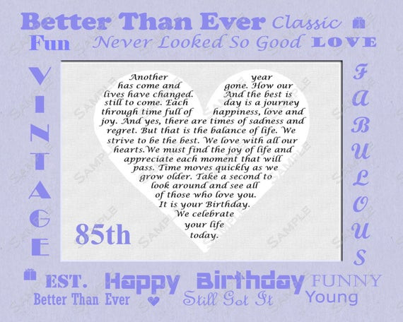 85th Birthday Quotes
 85th Birthday Gift Personalized Poem 8 X 10 by