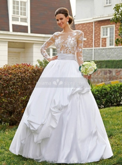 A Line Ball Gown Wedding Dresses
 A line Ball gown Empire waist Floor length Satin Lace High