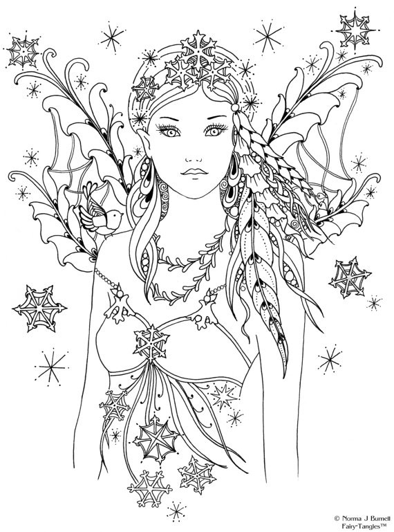 Adult Coloring Pages Fairies
 Snowbird Fairy Tangles Printable 4x6 inch Digi Stamp Fairies