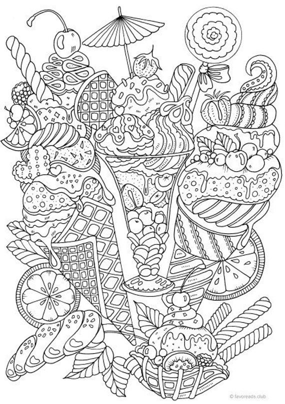 Adult Coloring Pages Free Printable
 Ice Cream Printable Adult Coloring Page from Favoreads