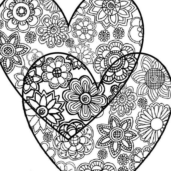 Adult Coloring Pages Heart
 Two Hearts Love Adult Coloring Page Instant Digital