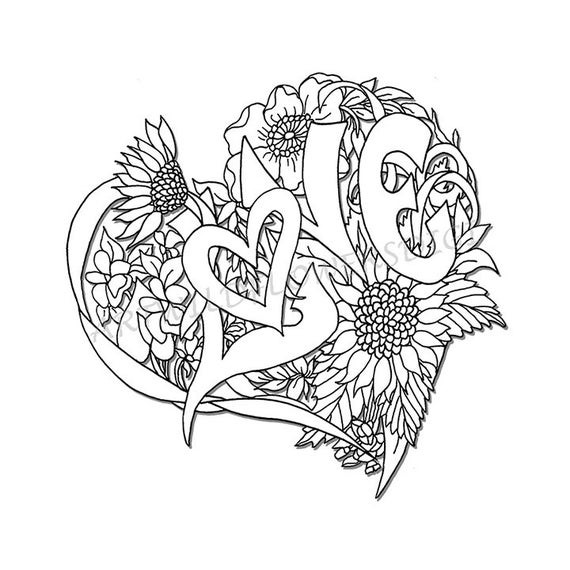 Adult Coloring Pages Heart
 Items similar to Wedding Shower Adult Coloring Page Love