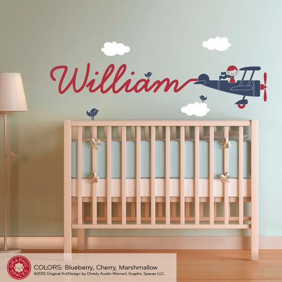 Airplane Decor For Baby Room
 Airplane Nursery Wall Art Decal Boy Skywriter by graphicspaces