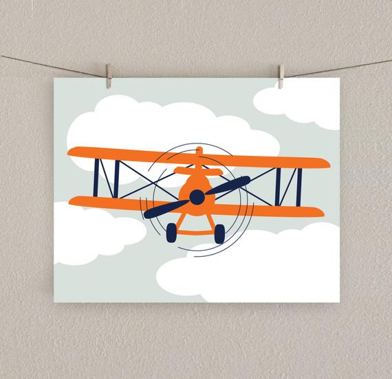 Airplane Decor For Baby Room
 Airplane Decor Boy Nursery Art Print Orange & Navy blue