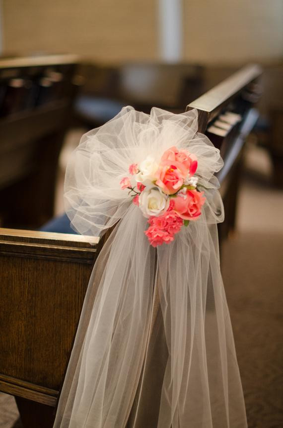 Aisle Decorations For Wedding
 Wedding Aisle Decoration Pew Bow Coral Flowers by