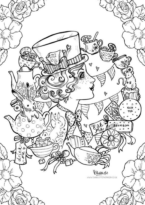 Alice In Wonderland Adult Coloring Book
 Adult Colouring Page Mad Hatter Alice in Wonderland