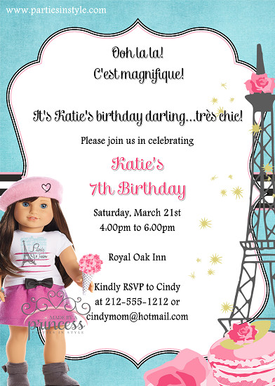 American Girl Birthday Party Invitations
 American Girl Grace Birthday Party Invitation