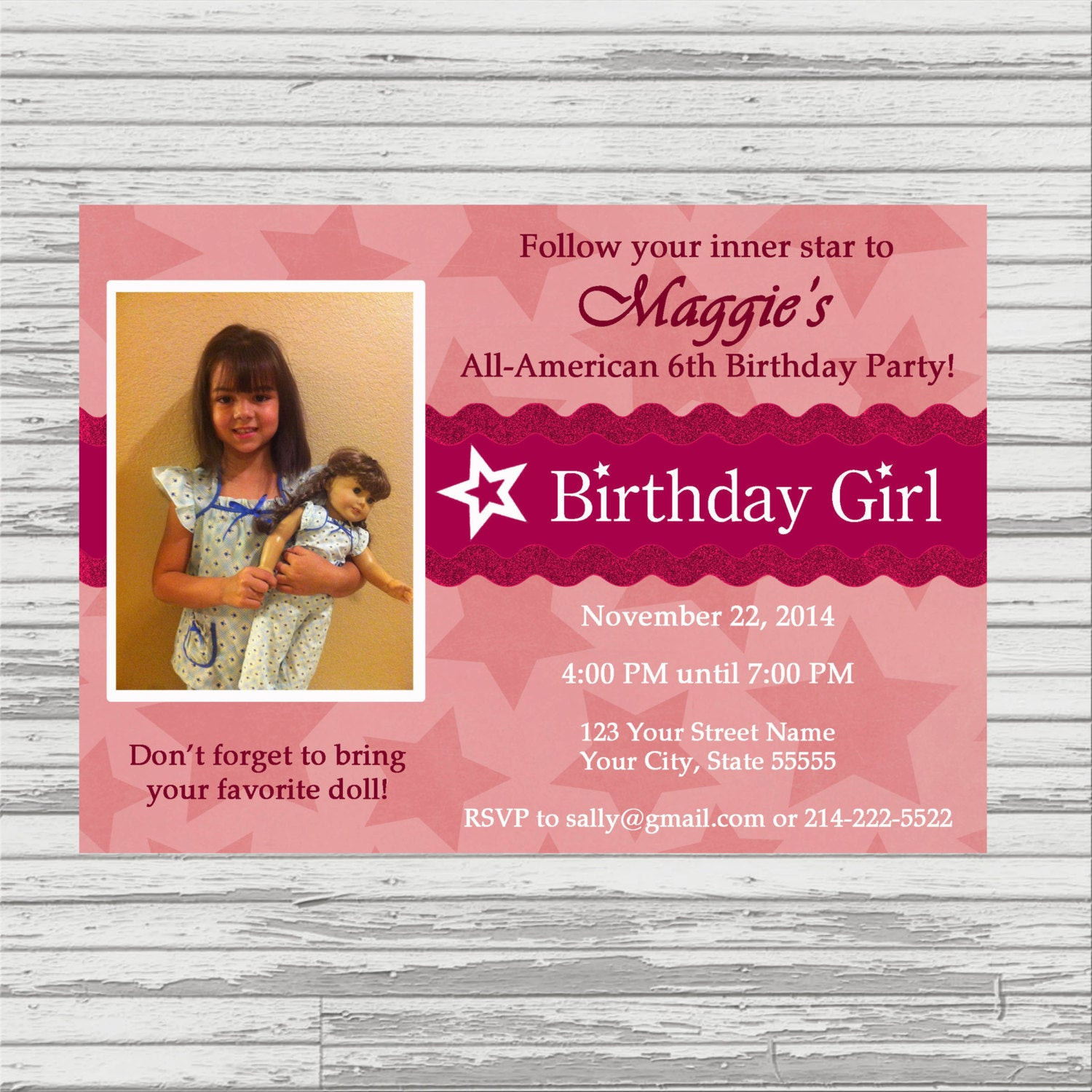 American Girl Birthday Party Invitations
 American Girl Birthday Party Invitation Doll by
