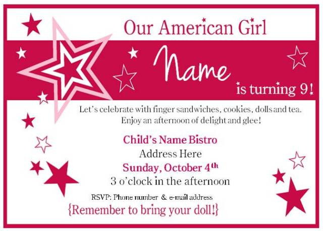 American Girl Birthday Party Invitations
 American Girl Tea Party Birthday – Bakerlady