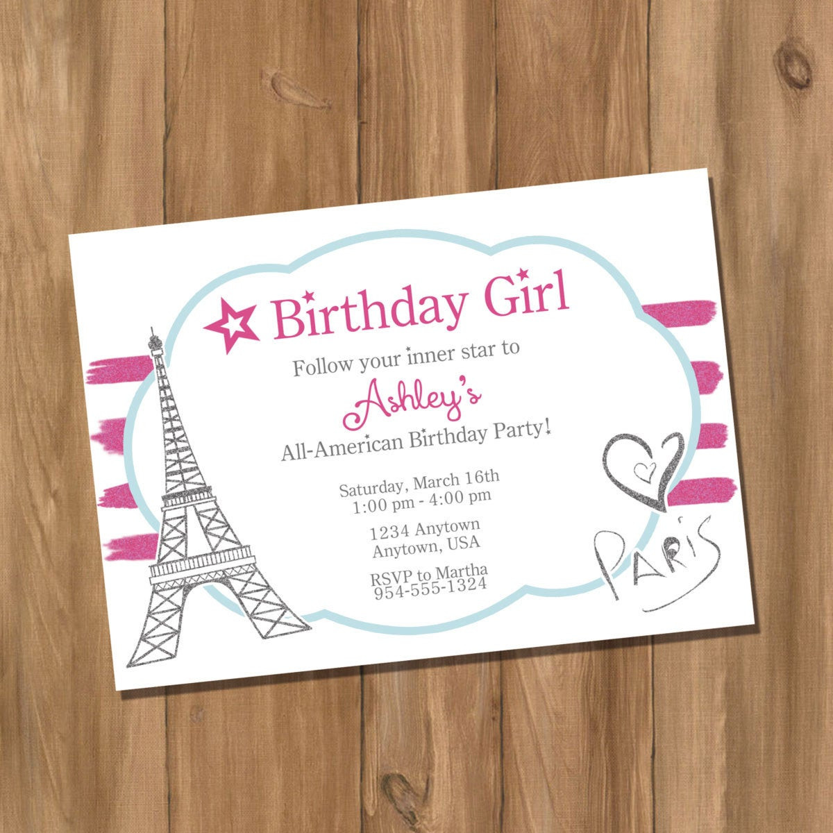 American Girl Birthday Party Invitations
 American Doll Girl Birthday Party Invitation 2015 Paris