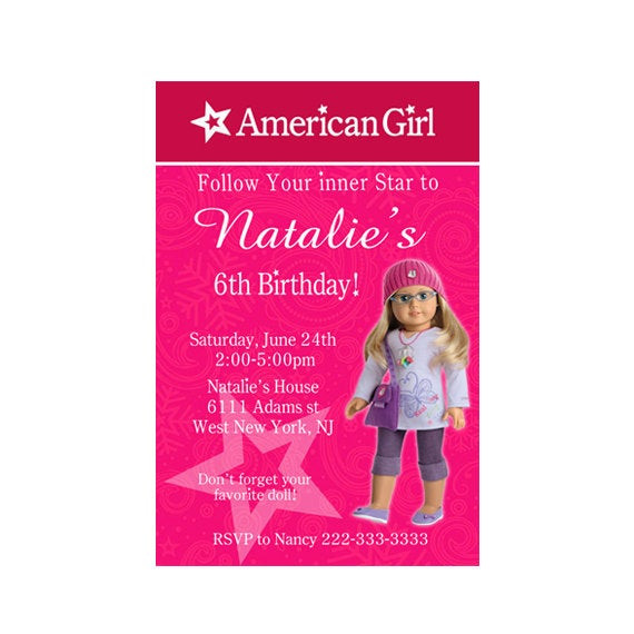 American Girl Birthday Party Invitations
 American Girl Doll Birthday Invitation Digital or Printed