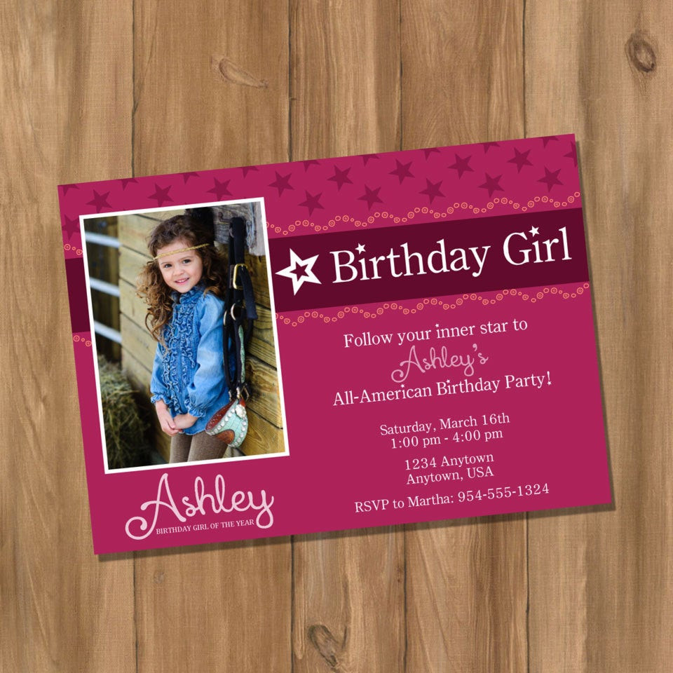 American Girl Birthday Party Invitations
 American Doll Girl Birthday Party Invitation with