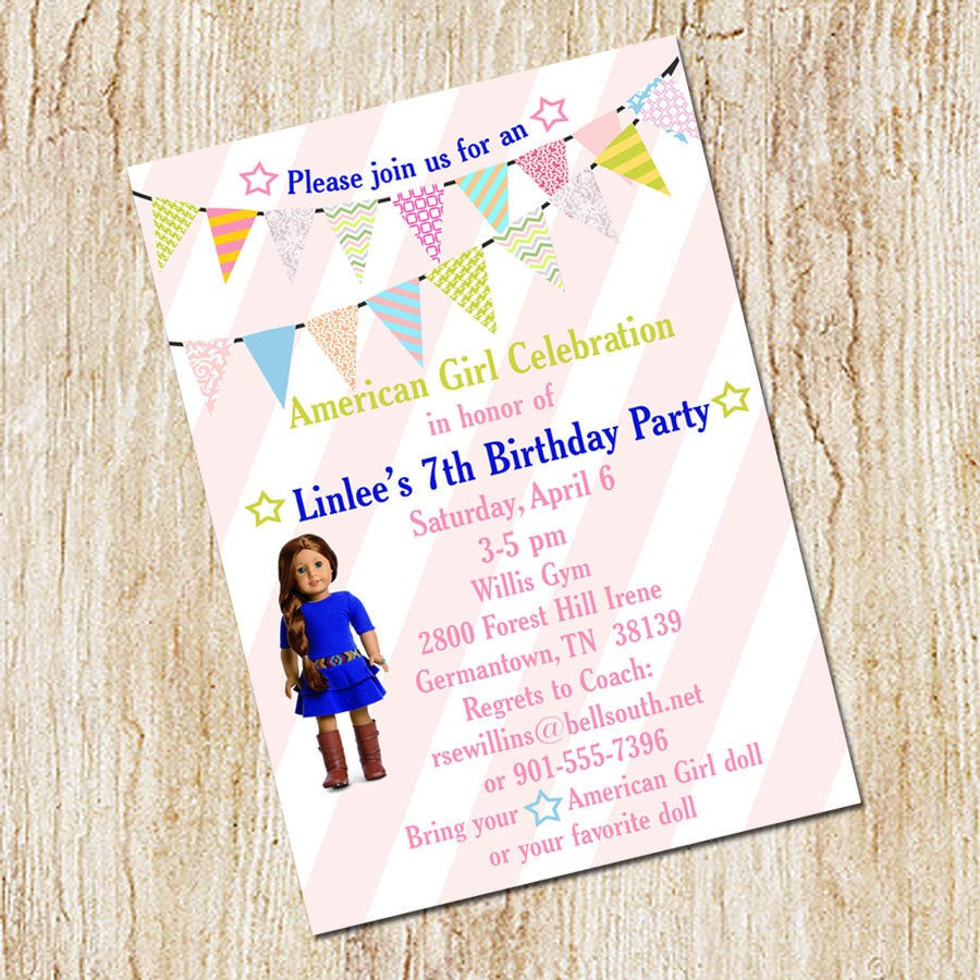 American Girl Birthday Party Invitations
 American Girl Birthday Party Saige Invitations by peachymommy