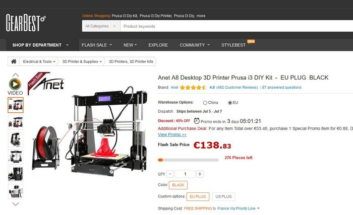 Anet A8 Desktop 3D Printer Prusa I3 DIY Kit
 Imprimante 3D Anet A8 Desktop 3D Printer Prusa i3 DIY Kit