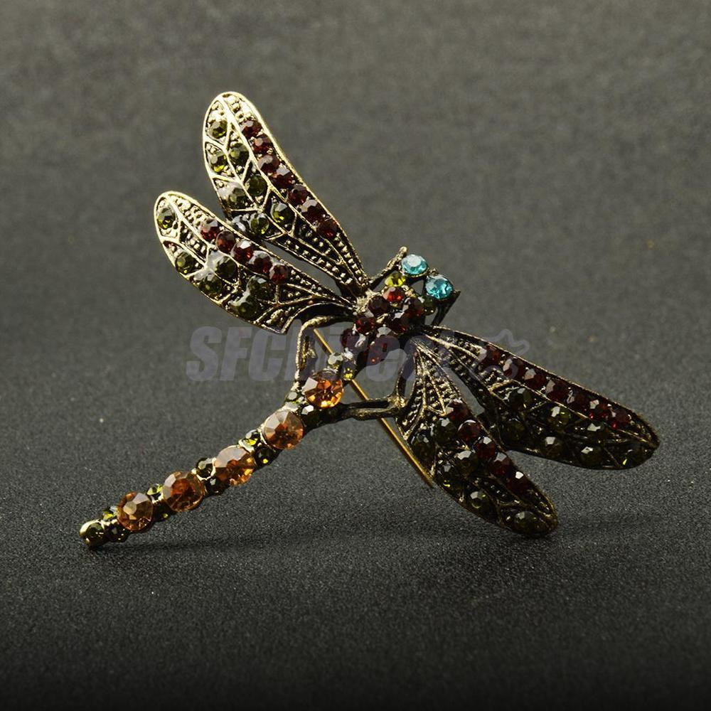 Animal Brooches Vintage Multicolor Crystal Rhinestone Dragonfly Animal