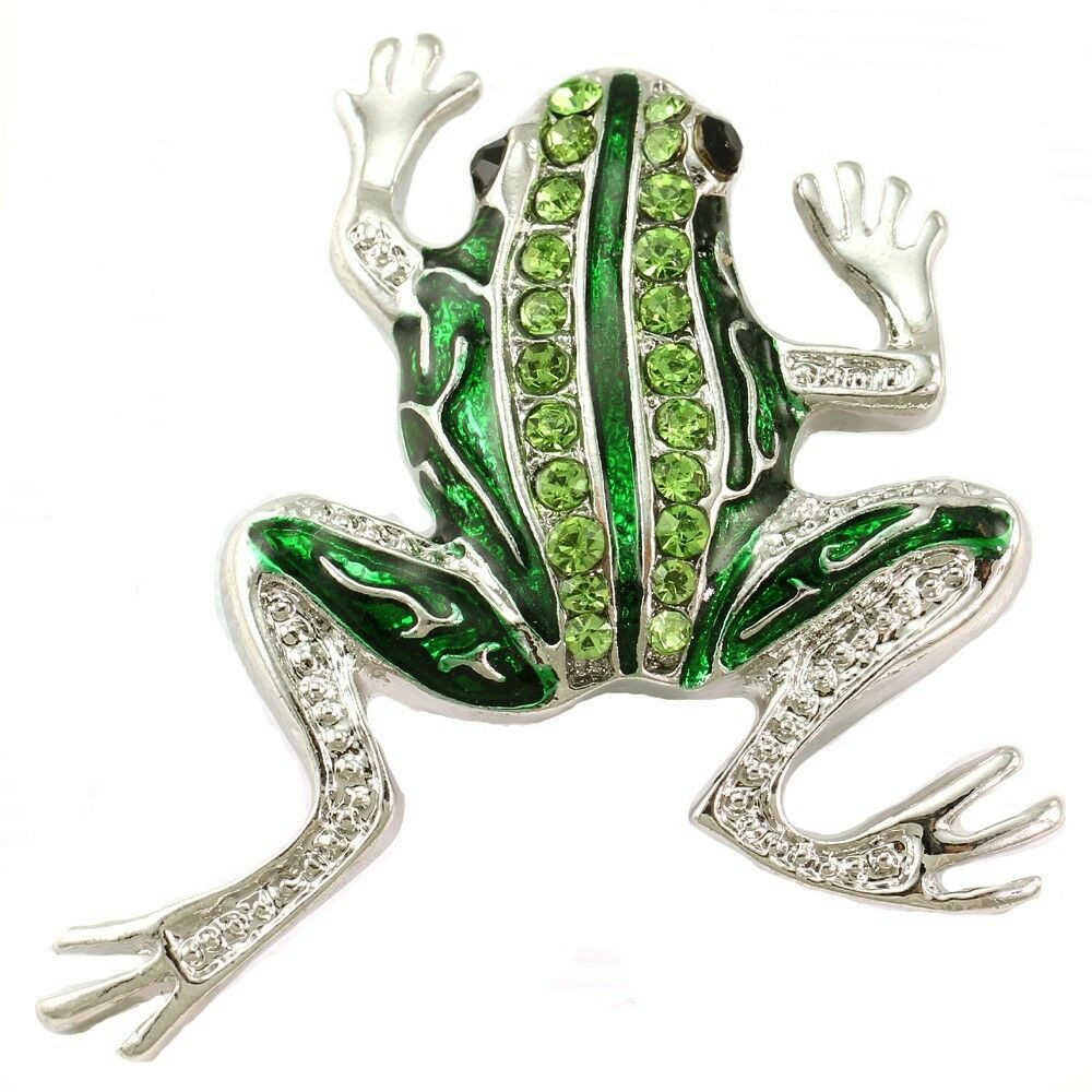 Animal Brooches Green Frog Toad Pin Brooch Light Green Stone Silver Tone