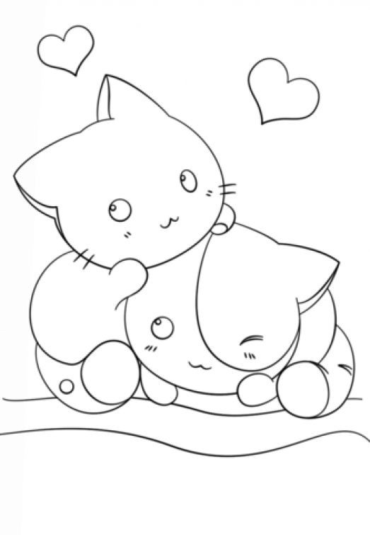 Animal Coloring Pages For Girls
 Two Kawaii kittens in cute coloring page for girls