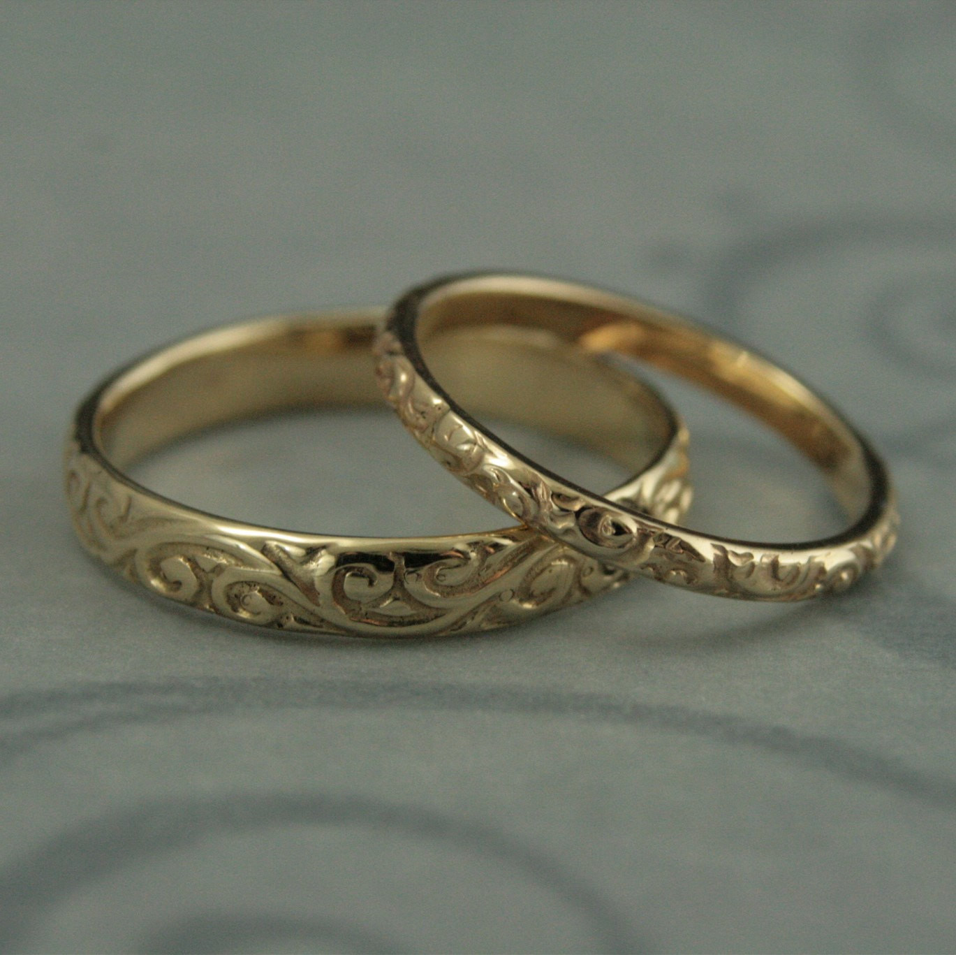 Antique Wedding Ring
 Patterned Wedding Band Set Vintage Style Wedding Rings His and