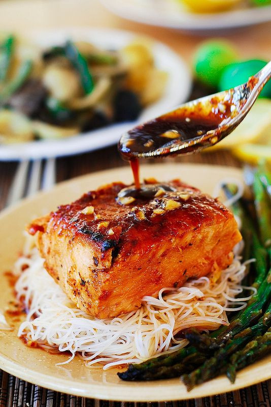 Asian Salmon Recipes
 Asian salmon with rice noodles and asparagus juliasalbum