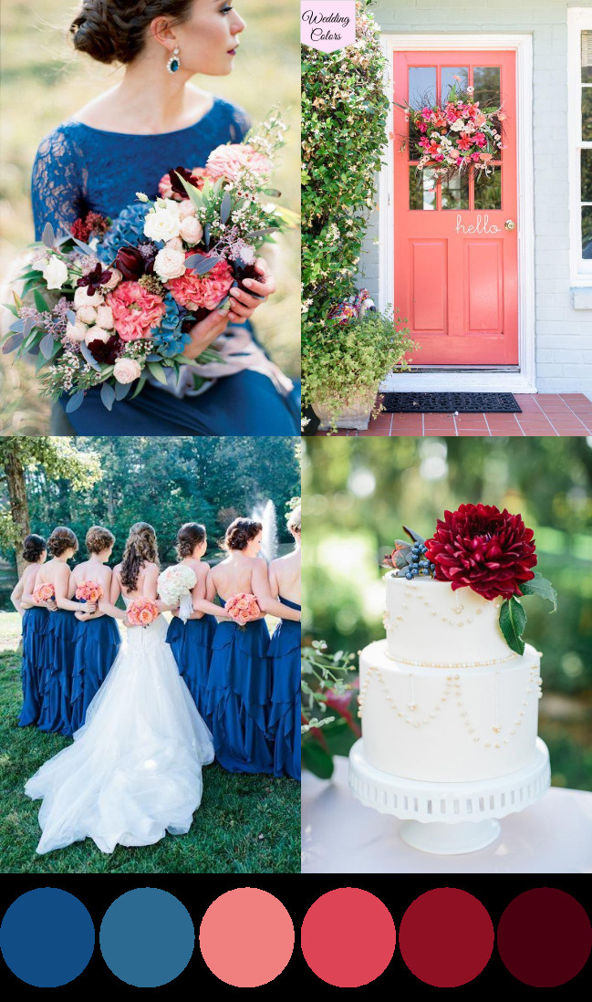 August Wedding Colors
 A Royal Blue Coral & Cranberry Wedding Palette