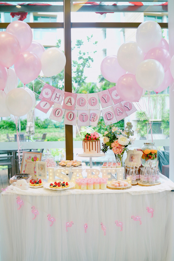 Baby 100 Days Party
 Baby girl 100 days party dessert table