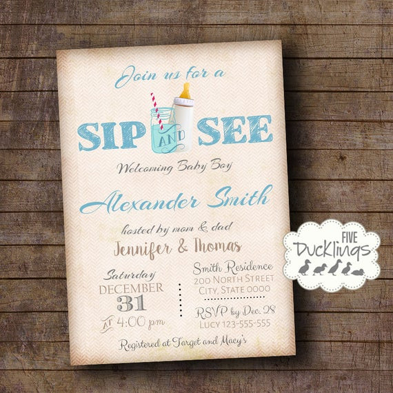 Baby Announcement Party
 Sip and See Invitation wel e baby party Invite Baby boy