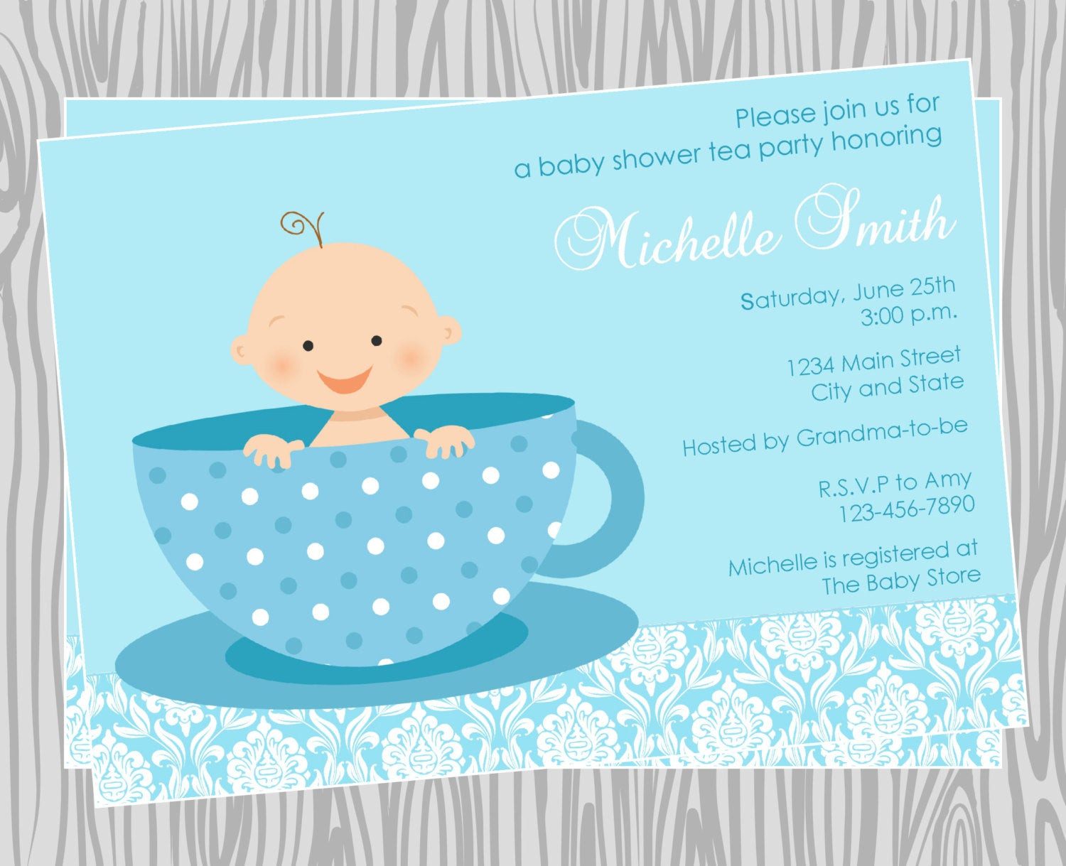 Baby Announcement Party
 DIY Baby Boy Tea Party Baby Shower Invitation Coordinating