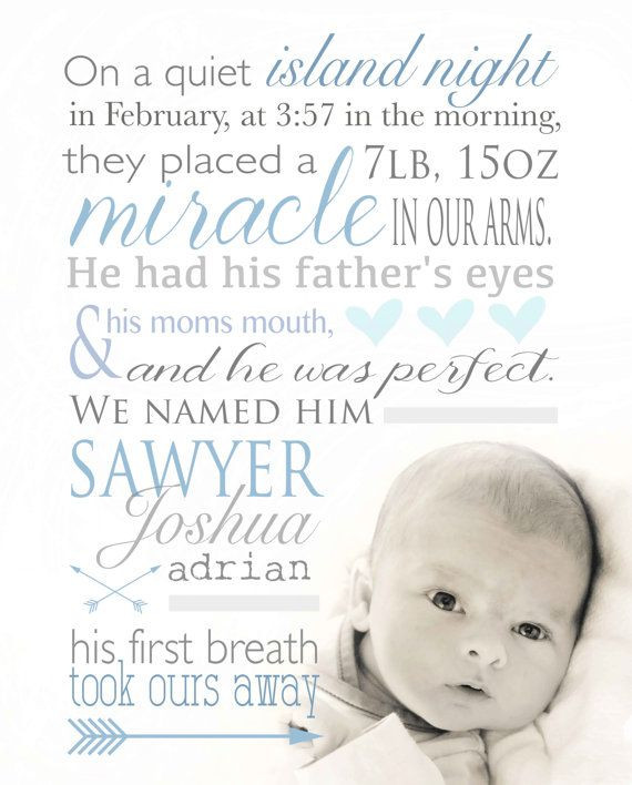 Baby Boy Announcements Quotes
 Birth story Nursery Art Birth Announcement by
