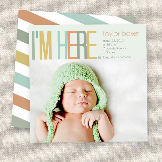 Baby Boy Announcements Quotes
 Birth Announcement Baby Boy or Baby Girl Card Modern photo