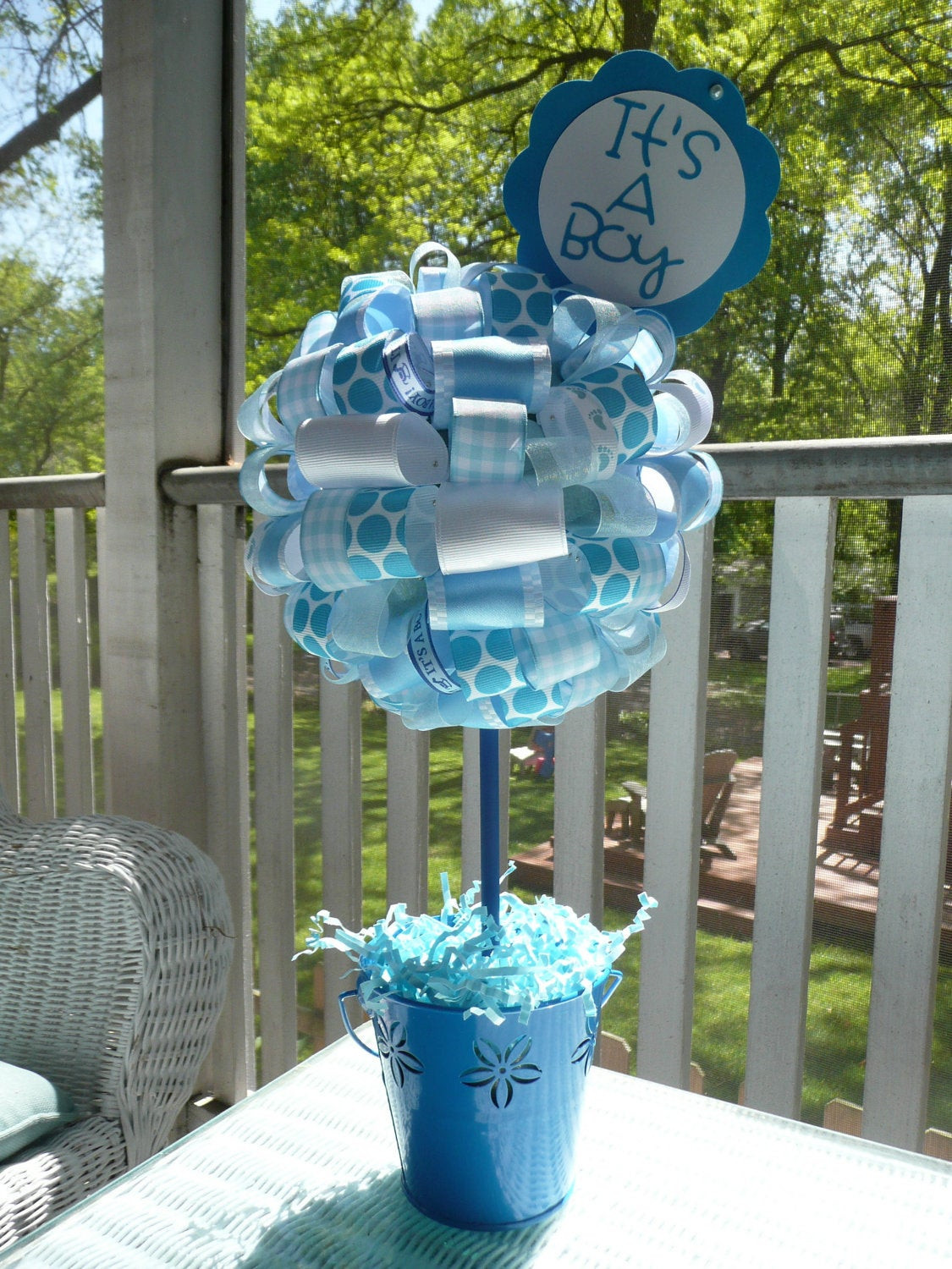 Baby Boy Shower Decorations Ideas
 It s a Boy Baby Blue and White Ribbon Centerpiece Topiary