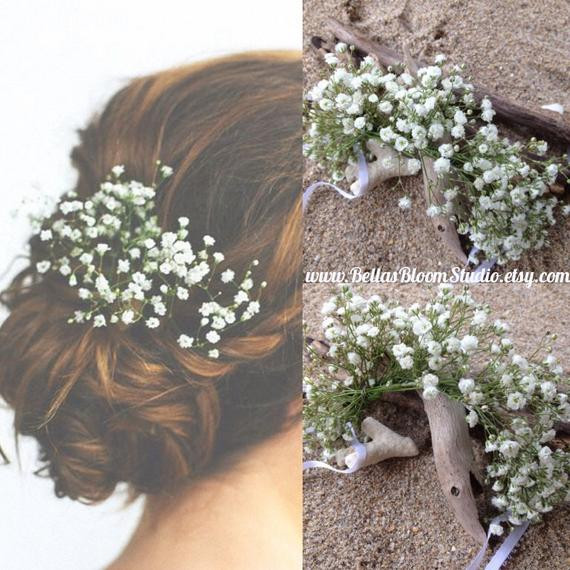 Baby Breath Flowers In Hair
 Fresh Flower crown Bridal bun wrap Baby Breath Crown Vine
