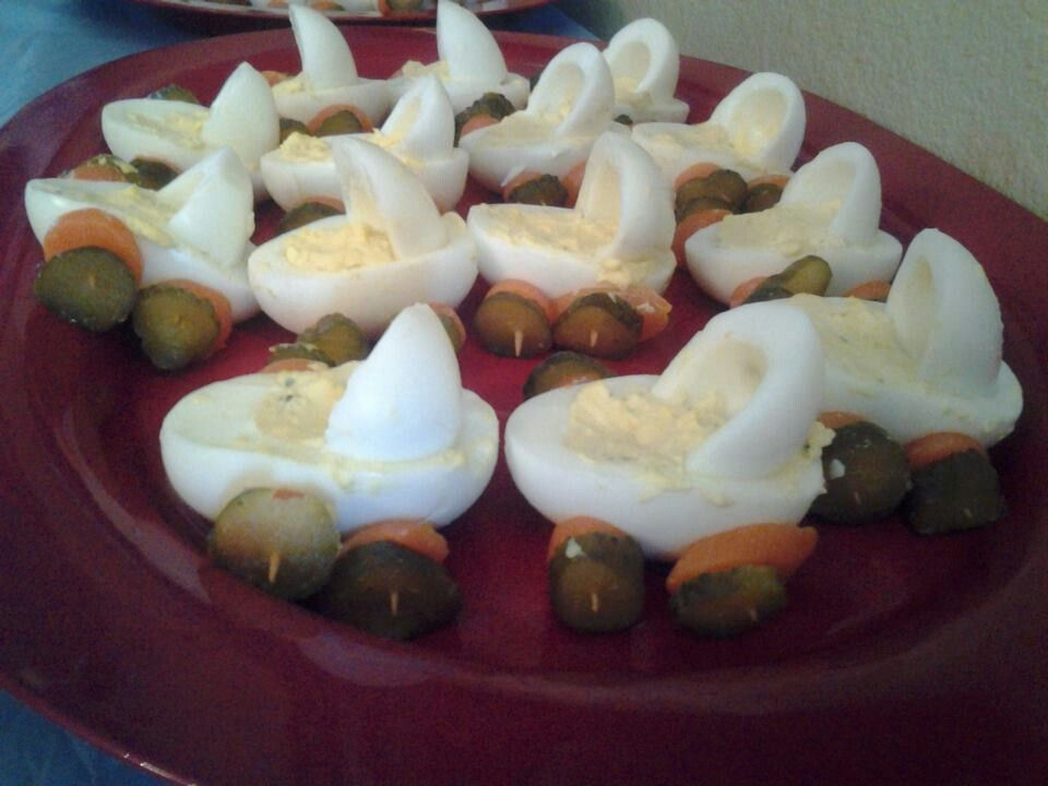 Baby Carriage Deviled Eggs
 Cute baby buggy deviled eggs