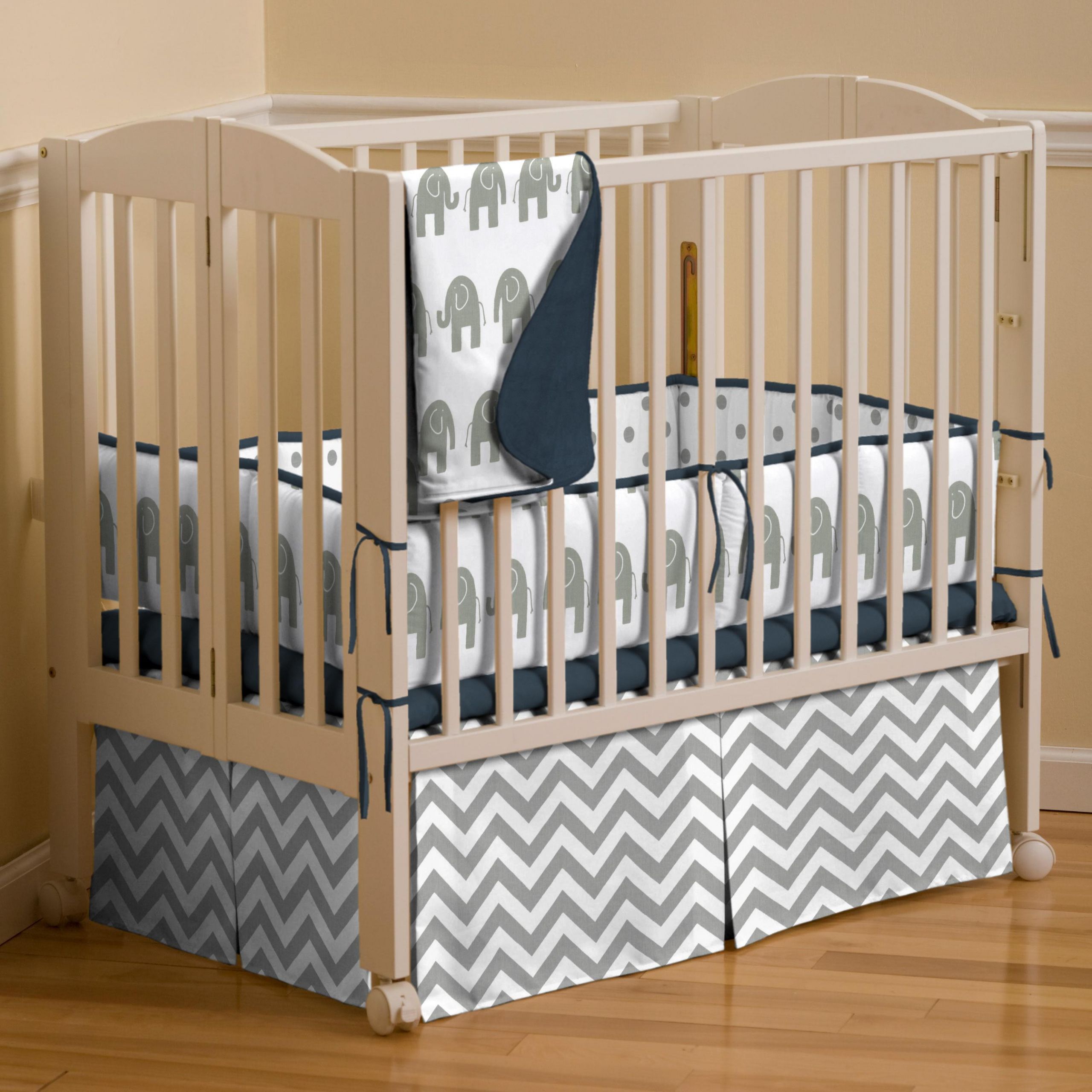 Baby Crib Decor
 Navy and Gray Elephants Mini Crib Bedding