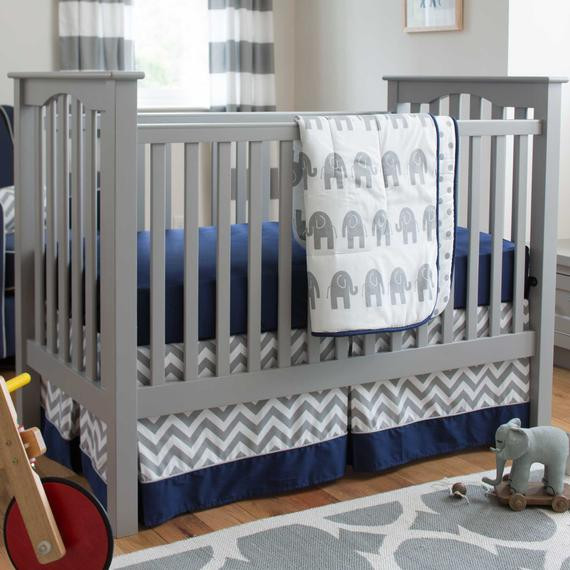 Baby Crib Decor
 Boy Baby Crib Bedding Navy and Gray Elephants 3 Piece Crib