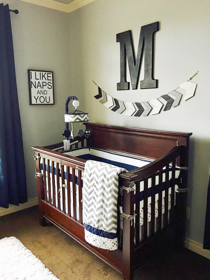 Baby Crib Decor
 Gray and Navy Crib Bedding