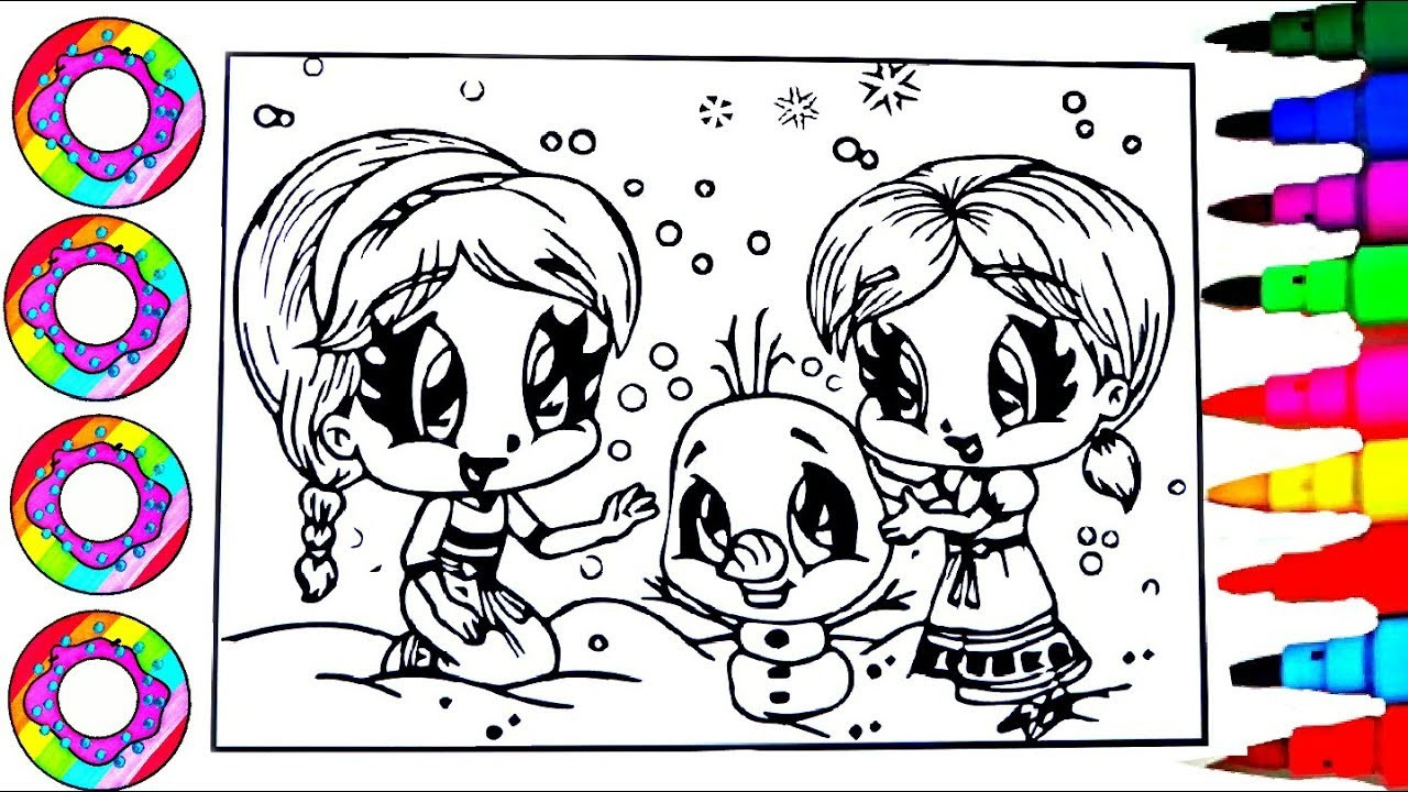 Baby Elsa And Anna Coloring Pages
 Colouring Drawings Disney s Baby Elsa and Anna in Rainbow
