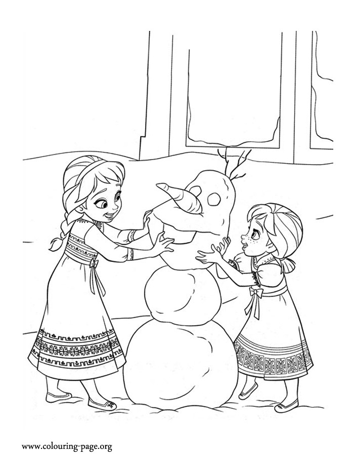 Baby Elsa And Anna Coloring Pages
 Frozen The young sisters building a snowman to her