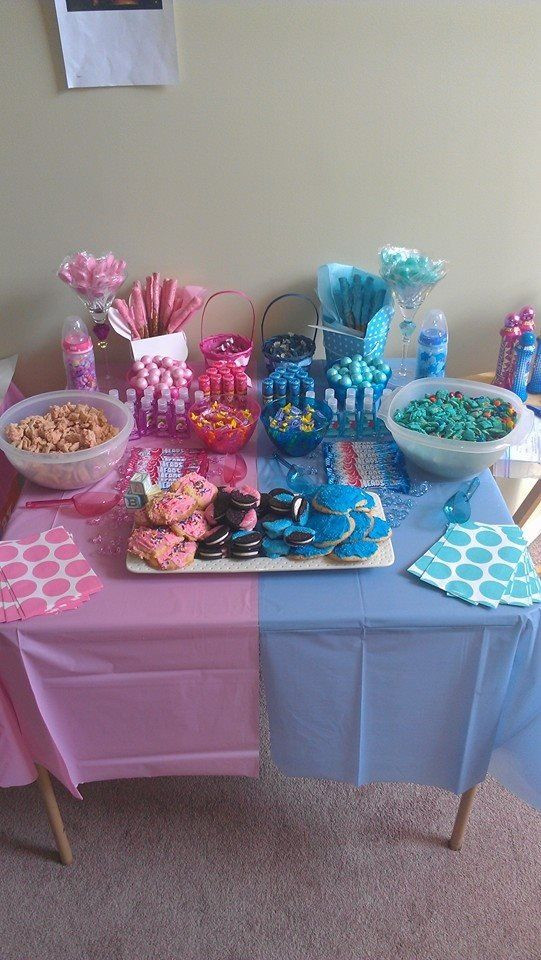 Baby Gender Party Food Ideas
 Gender Reveal Pink and Blue Table Set Up