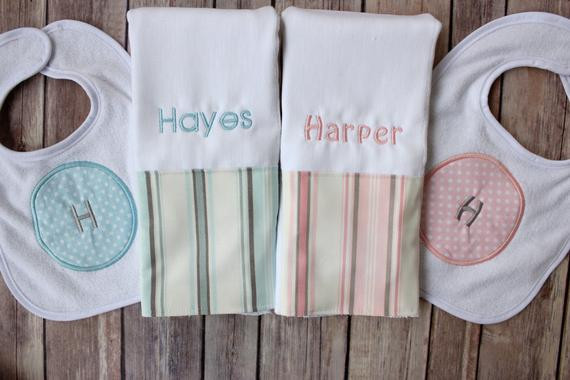 Baby Gift Monogrammed
 Personalized Twin Baby Gift Monogrammed by FunkyMonkeyChildren