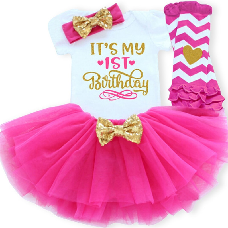 Baby Girl Bday Party
 Infant Baby 1 2 years Birthday Dresses for Girls 4pcs